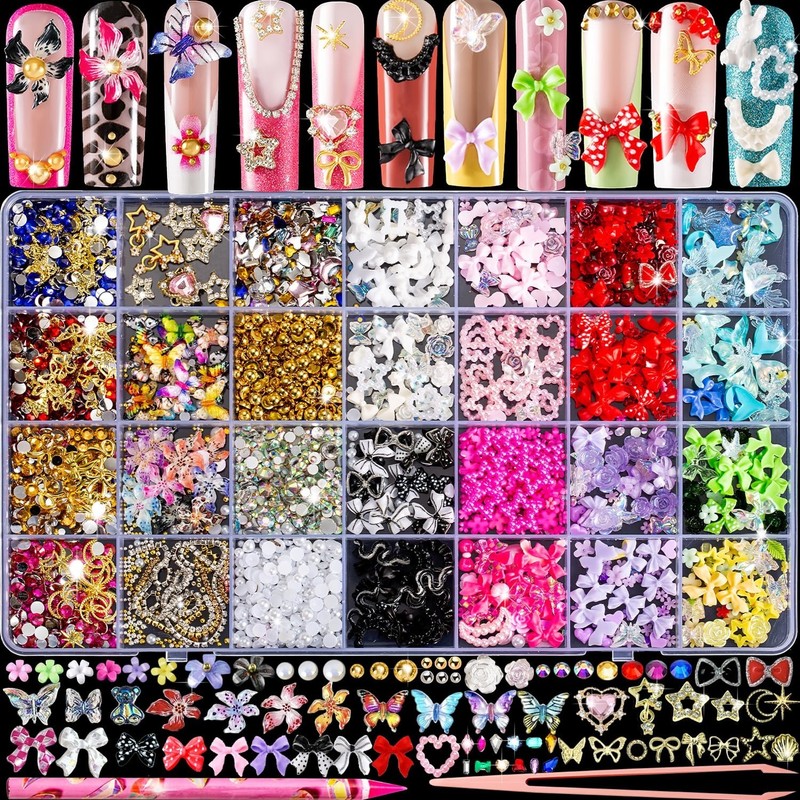 8000pcs 3D Nail Charms and Nail Gems, Cute Nail Rhinestones and Charms Y2K for N