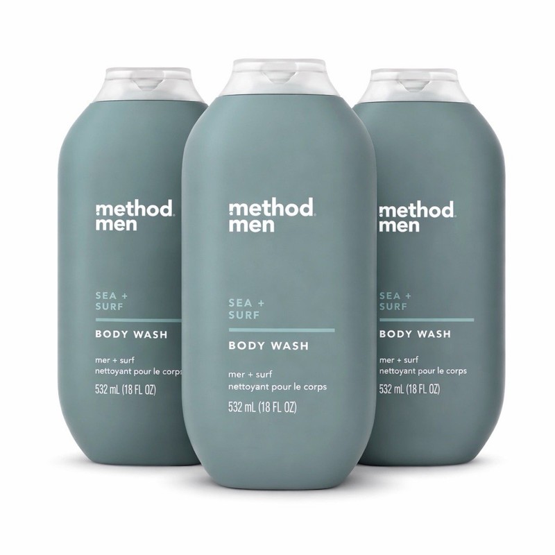 Pack 3 Method Men Sea Surf Body Wash Plant-Based Cleanser Cruelty-Free 18 fl oz
