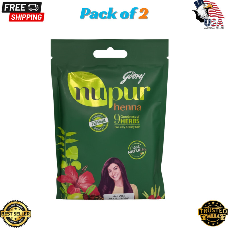 Godrej Nupur Henna Powder 400g (2-Pack) 9 Herbs 100% Natural Hair Color