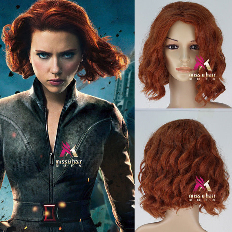 The Avengers Natasha Romanoff Black Widow Short Curly Auburn Cosplay Wig wigs