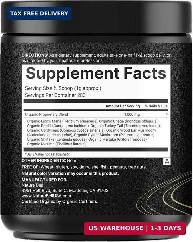 NatureBell Organic Mushroom Powder, 10oz | 10-in-1 Adaptogenic Blend with Lion's gallery