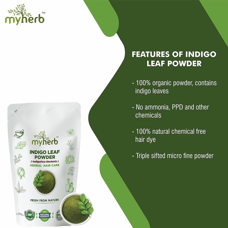 MYHERB 100% Natural Organic Indigo Leaf Powder (Indigofera tinctoria) || 227 Gm/ gallery