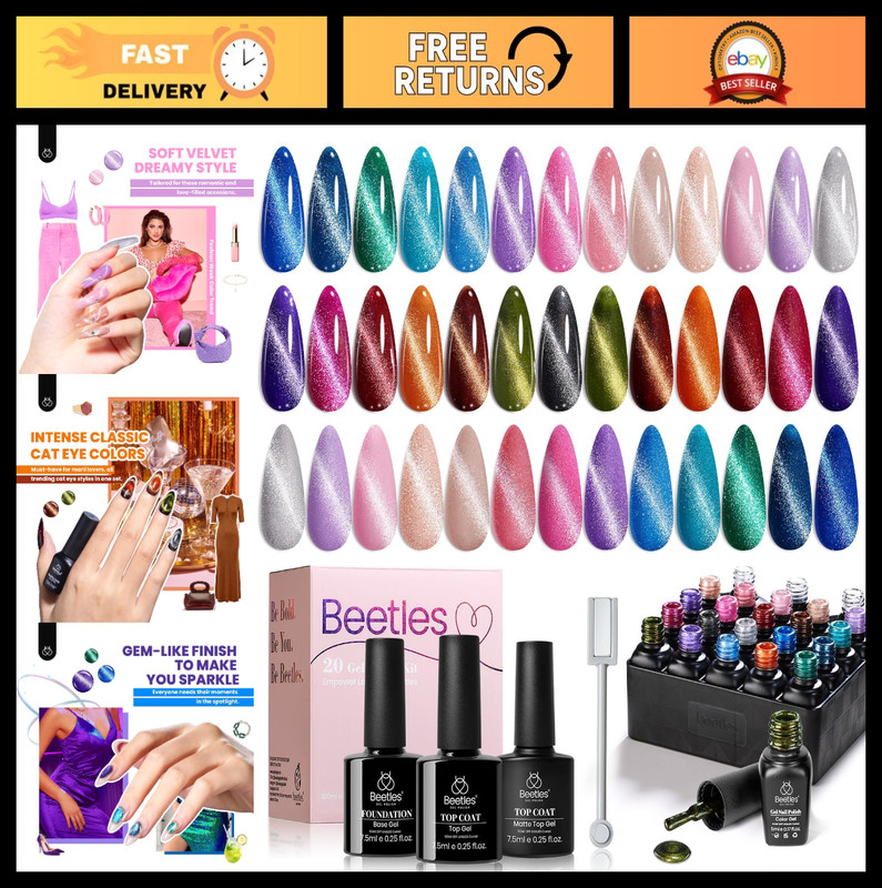 20 Colors Cat Eye Gel Nail Polish Set – Glitter & Matte, UV Soak Off, Salon Gift