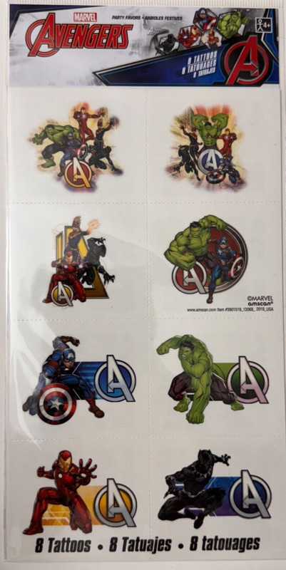 8 Avengers Marvel Powers Unite Tattoos Party Favor Teacher Supply Hulk Ironman