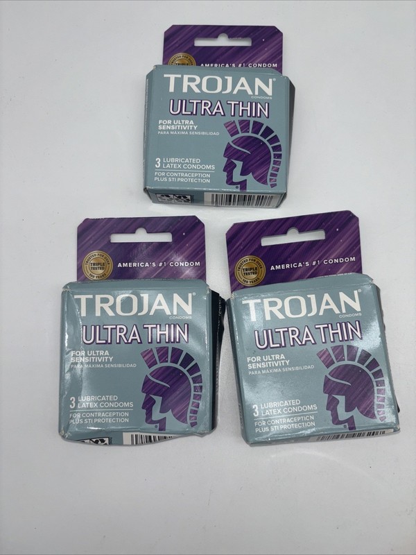 3 pack Trojan Ultra Thin Lubricated Latex Male Condoms 3ct ea. Exp. 12/01/2026