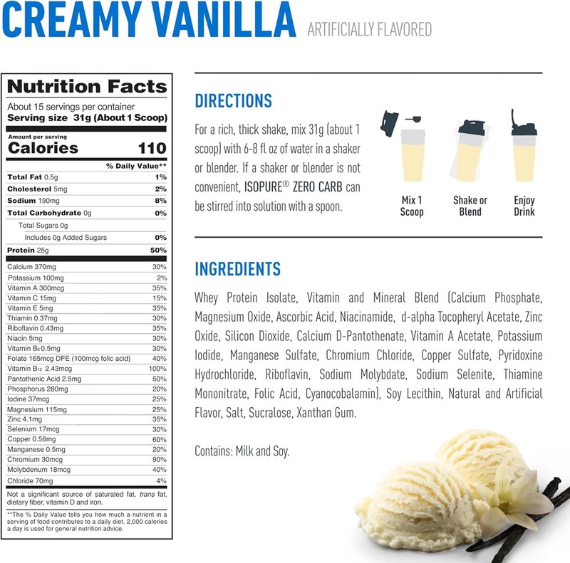 Zero Carb 100% Pure Whey Isolate Protein Powder, Lactose Free, Gluten Free, with gallery