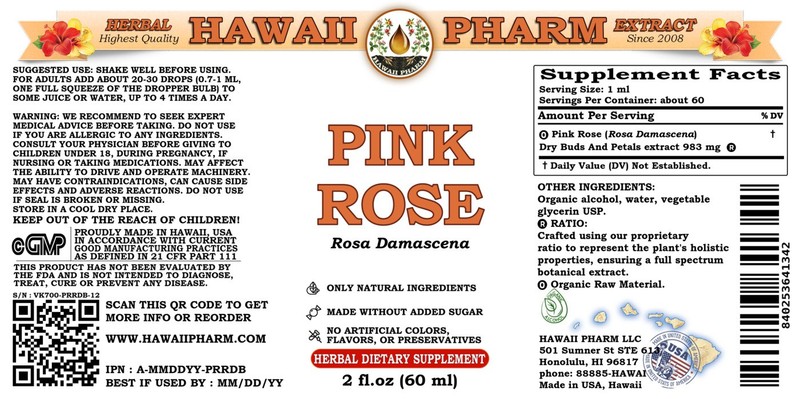 Pink Rose (Rosa Damascena) Tincture, Certified Organic Dried Buds And Petals Liq gallery