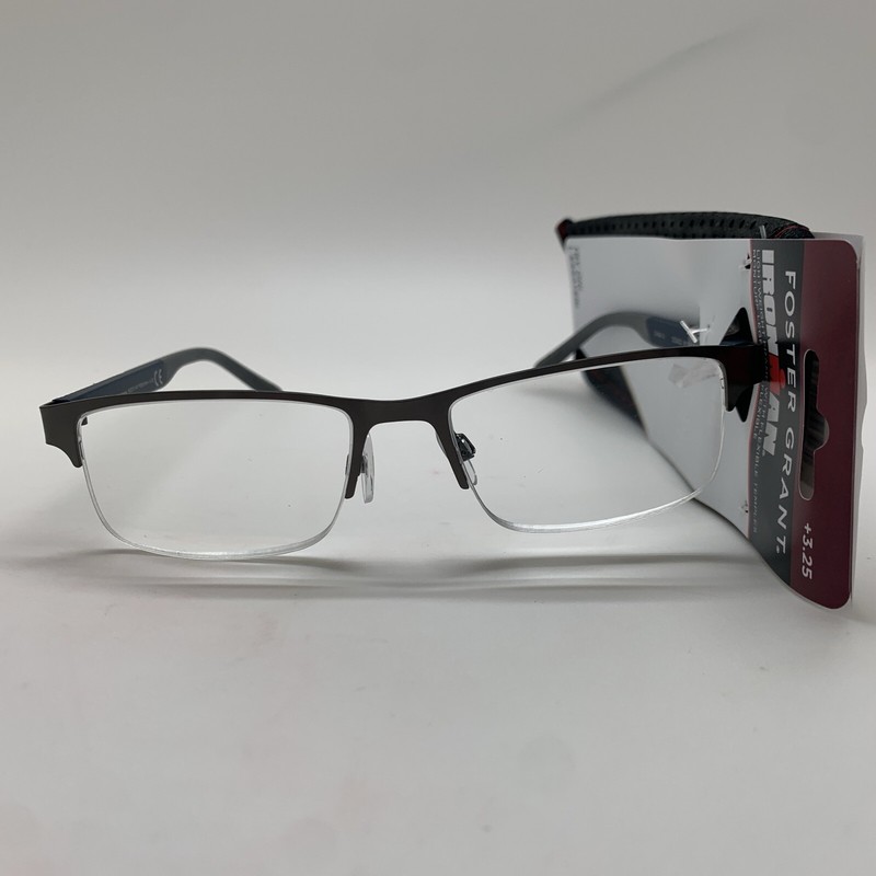 D242 Foster Grant IRONMAN IM1001 3.25 Gunmetal Men’s Reading Glasses Half-Rim