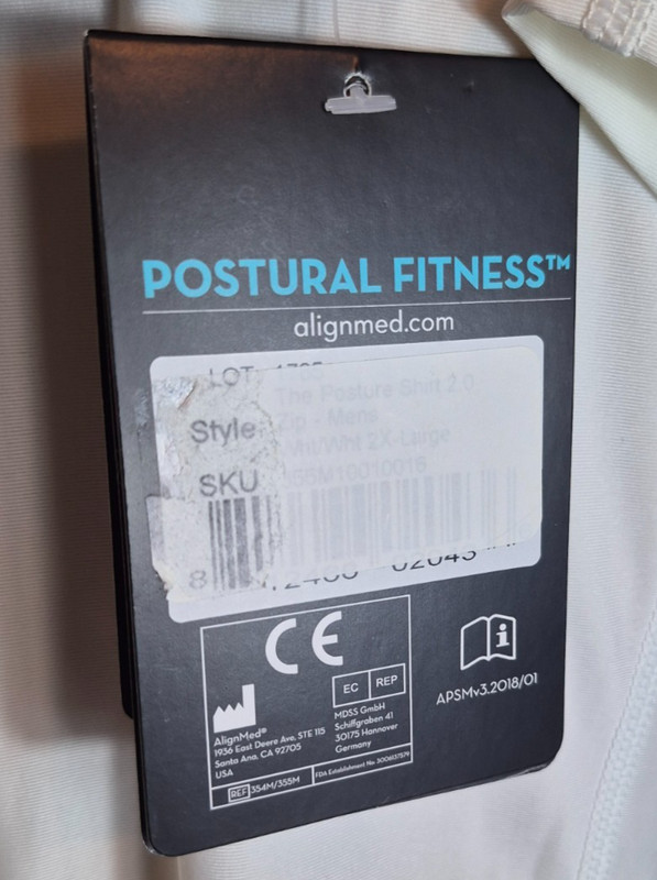 AlignMed Back Posture Fitness Shirt Mens XXL 2XL White Zip-Front NEW NWT gallery