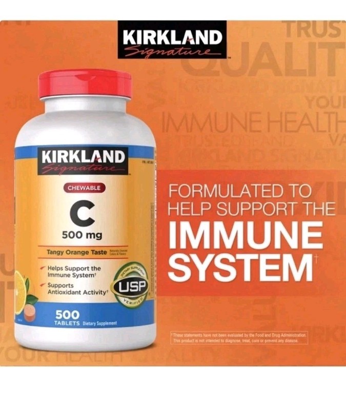 Kirkland Signature Vitamin C 500mg Chewable Tablets Tangy Orange 500 Count USP