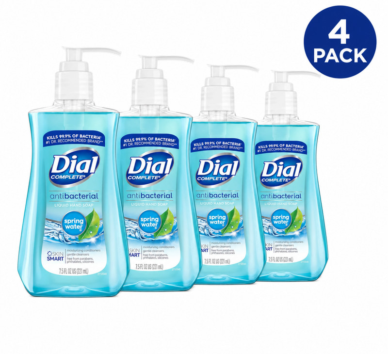 Dial Antibacterial Liquid Hand Soap Spring Water 7.5oz, Blue – (4-PACK)