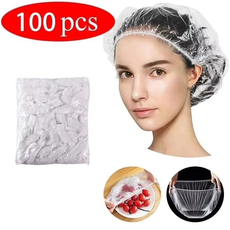 Disposable Shower Cap Waterproof Plastic Hair Cover Salon Head Wrap Bath Cap