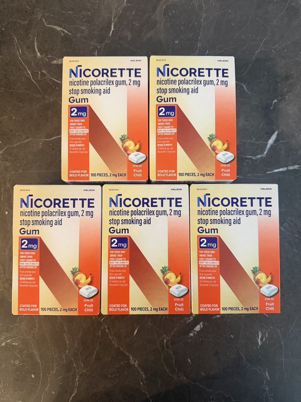LOT OF 5 – Nicorette 2mg Nicotine Gum Fruit Chill 100 Pieces Exp 05/28-11/28