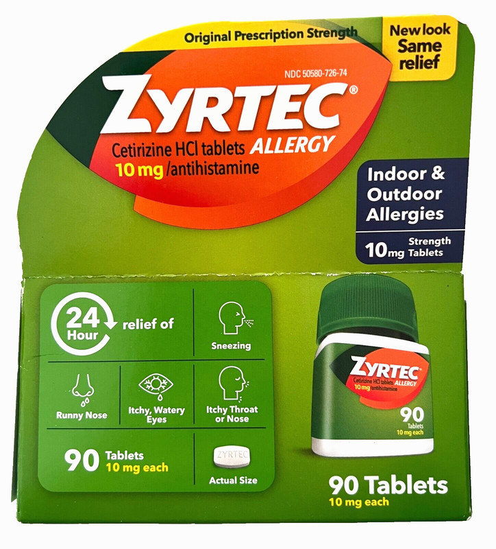 ZYRTEC 90 TABLETS BOX *ORIGINAL STRENGTH* 24 HR INDOOR/OUTDOOR ALLERGY EX 01/28+