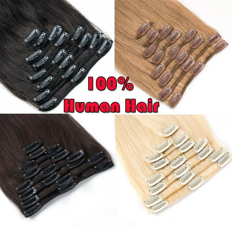 90g~250g Thick Double Weft Clip In Real Remy Human Hair Extensions 8PCS 10PCS US gallery