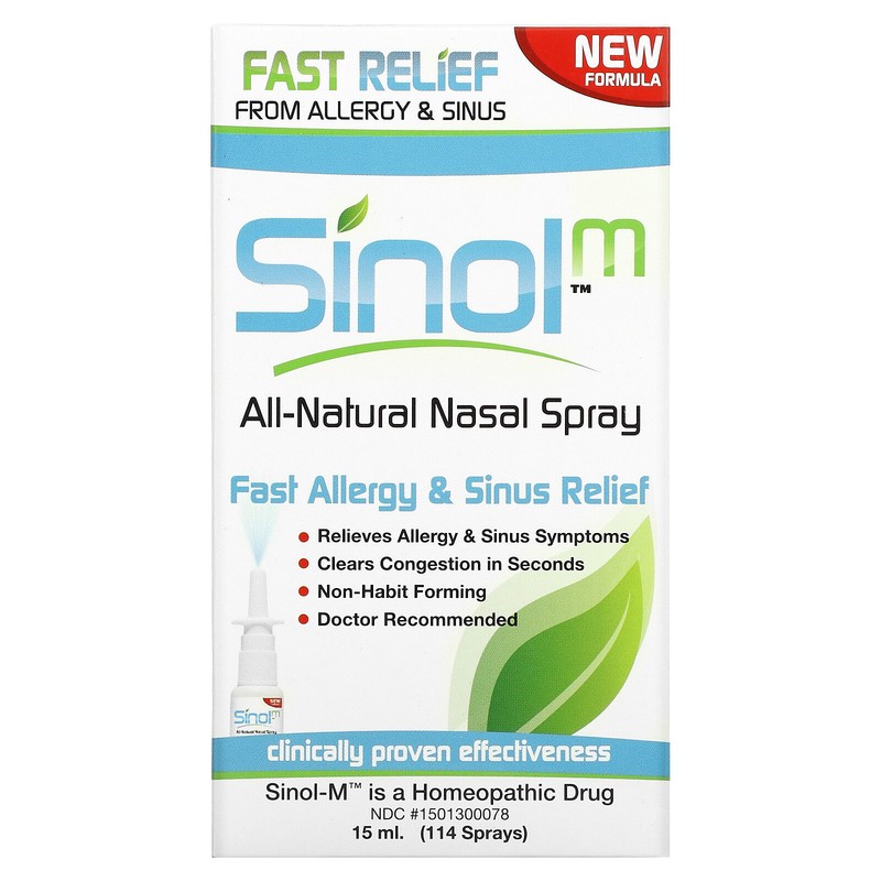 Sinol All Natural Nasal Spray Fast Allergy Sinus Relief 15 ml All-Natural