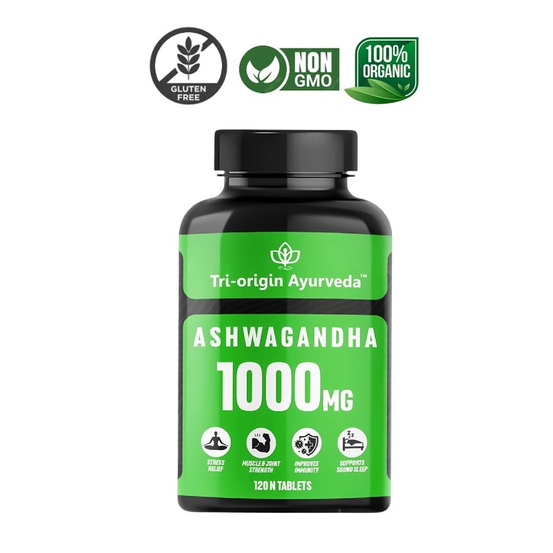 TRI. ORIGIN Ayurveda Ashwagandha 1000mg 120 Tablets Wellness
