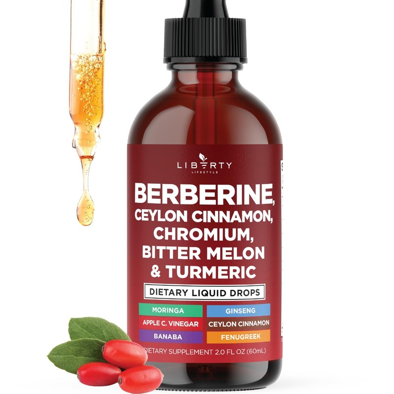 Berberine with Ceylon Cinnamon Supplement Liquid Drops + Bitter Melon Extract…