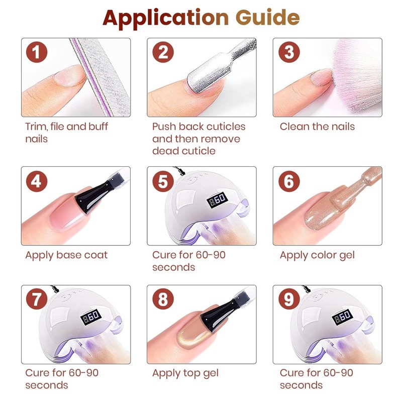 Gold Glitter Cat Eye Gel Nail Polish Set 6Pcs Nude Pink Light Purple Brown Gray gallery