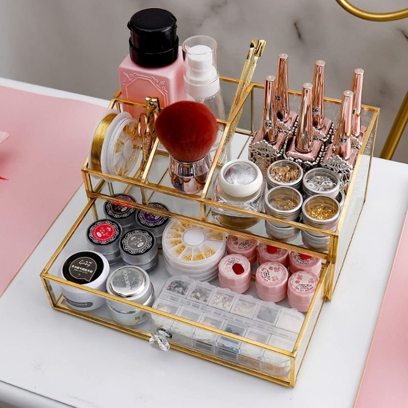 YUEHUA Glass Makeup Organizer, Clear Makeup Brush Organizer Jewelry Display B... gallery