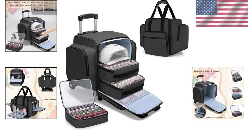 Spacious Nail Polish Case with Dolly – Fits 144 Bottles, Includes Tool Pockets gallery