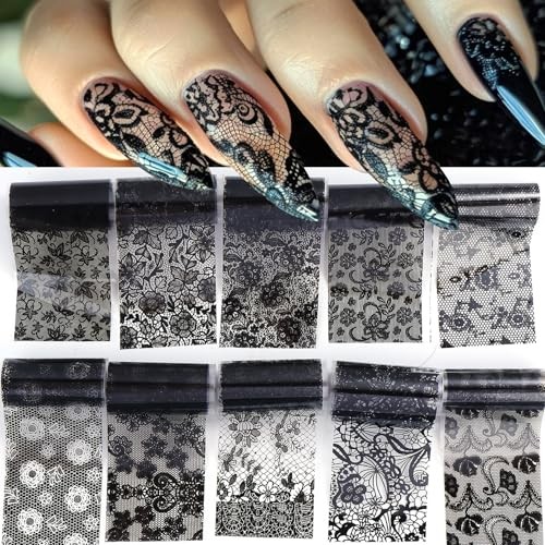 Lace Nail Transfer Foil Stickers 50PCS Black White Flower Lace Nail Foils Line gallery
