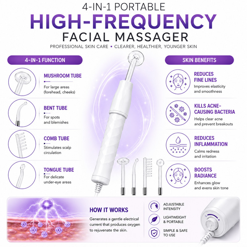 4-In-1 High Frequency Facial Massager Wand Skin Care Kit Anti Acne Wrinkle Scalp gallery