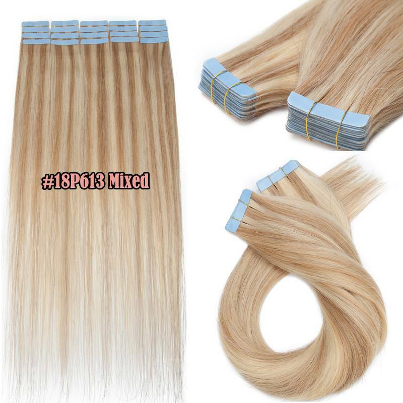 Super Blue Tape Hair 100% Tape In Human Hair Extensions Full Head Skin Weft 150g gallery
