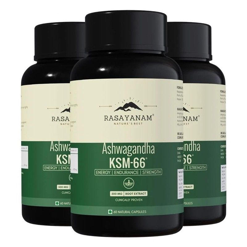 Ashwagandha KSM-66 | 5% Withanolides | 100% Pure Root Extract | 60 Capsules (3x)