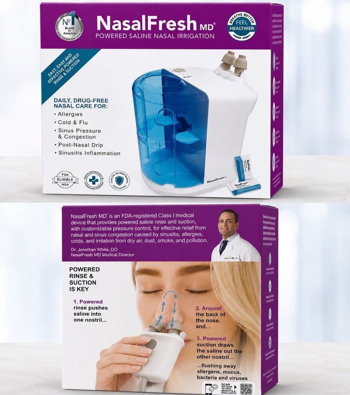 NasalFresh MD Powered Sinus Irrigation System 300mL USB Rechargeable Auto Clean