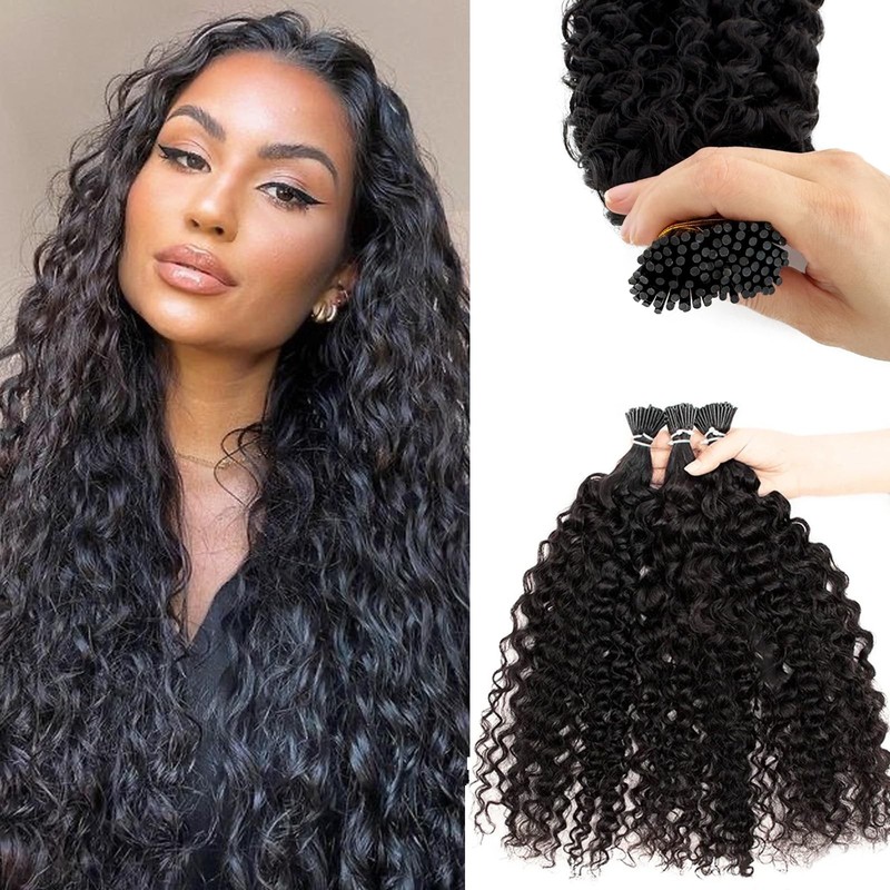 Ubetta I Tip Hair Extensions Human Hair Water Wave 28 Inch Natural Black Hair