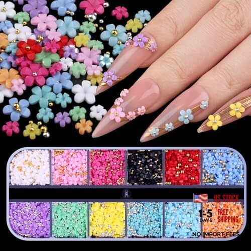 3D Colorful Flower Nail Art Charms, White Pink Acrylic Cherry 7-K3-solid