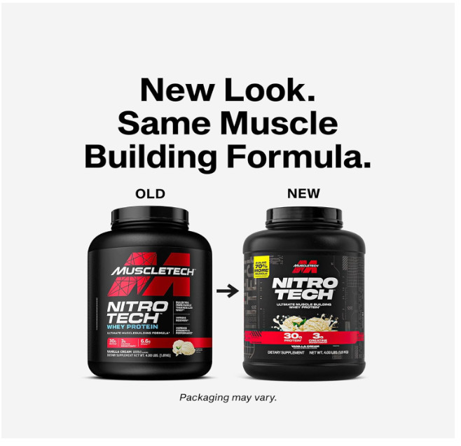 Muscletech NitroTech Whey Protein Vanilla 4LB 30g Creatine BCAA gallery