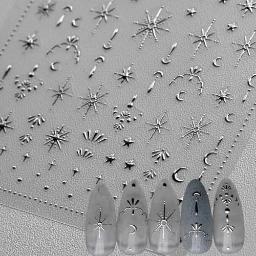 Moon Star 3D Silver Nail Stickers – Luxury Nail Art Design for Silver Silver