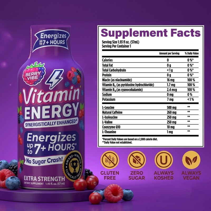 (24 Pack) Vitamin Energy® Focus+ Berry Energy Shots, Clinically Proven gallery