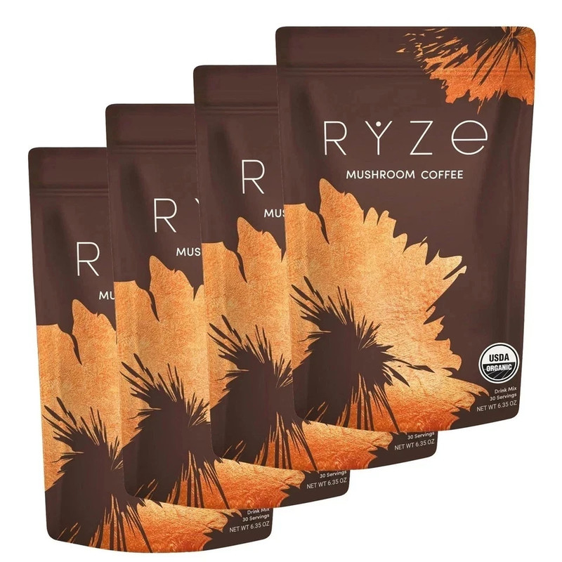 4 Pack Organic Ryze Mushroom Coffee 30 SERVINGS Instant Coffee New FREE SHIPPING