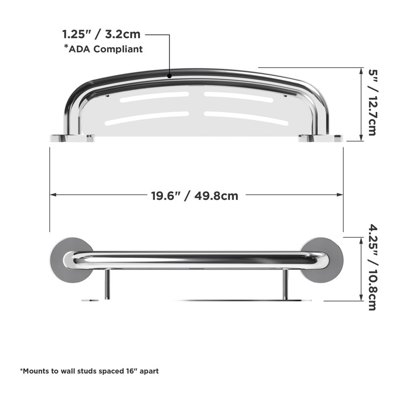 Plus 2-in-1 Shampoo Shelf and Decorative Grab Bar (16 Inch) ADA Compliant gallery