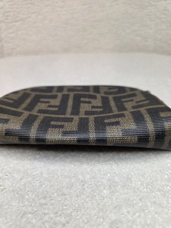 Vintage FENDI Zucca Monogram Cosmetic Pouch Brown Canvas Makeup Bag 6.5x4.5" gallery