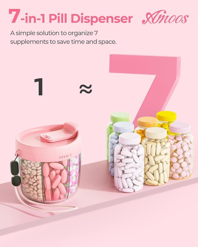 Cute Pink Plastic 7-Compartment Pill Dispenser Travel Organizer gallery