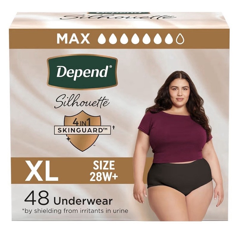 Depend Silhouette Adult Diapers Maximum Absorbency X Large Black 48 Count 2 Pack