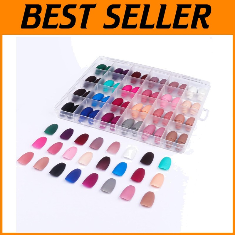 Acrylic ABS Square False Nails Set – 24 Colors, Nail Glue
