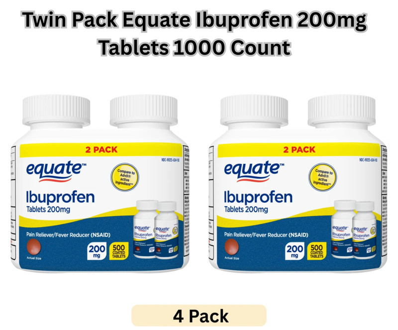 Twin Pack Equate Ibuprofen 200mg Tablets 1000 Count *Advil Compare Free Shipping