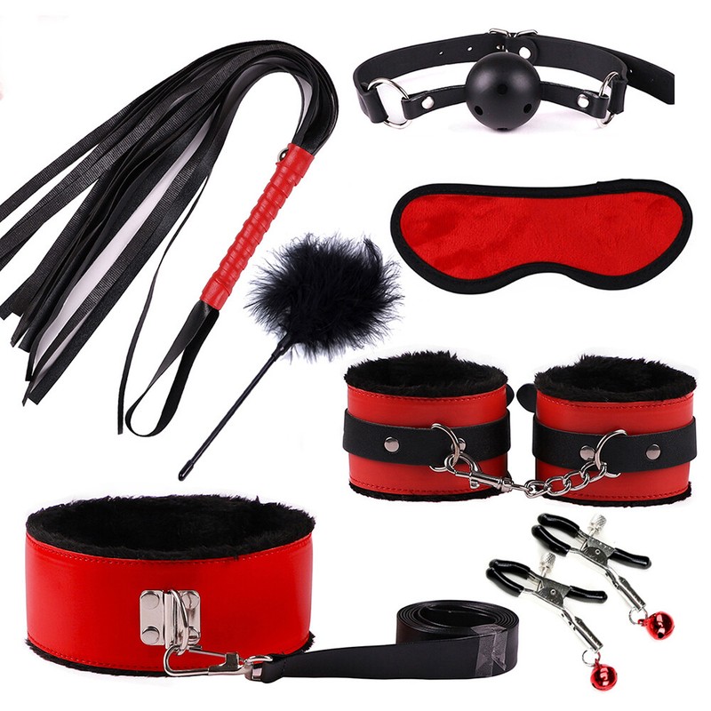 Cozy Feel Bondage Tool handcuffs Whip SM 7PC set kit Love restraints straps BDSM