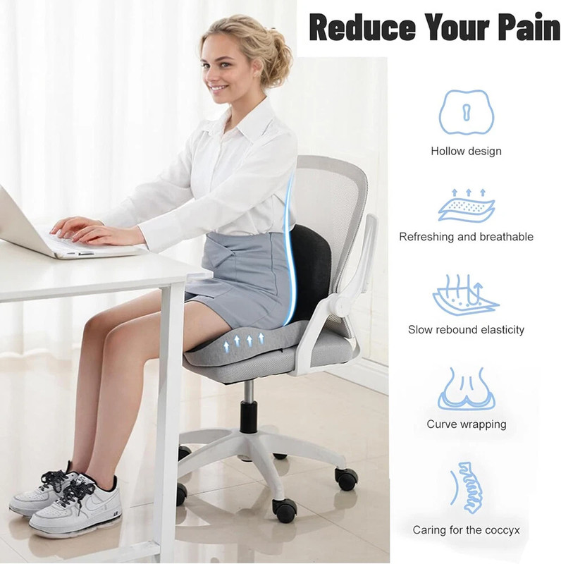 Memory Foam Seat Cushion w/Lumbar Support Pillow for Back & Sciatica Pain Relief gallery