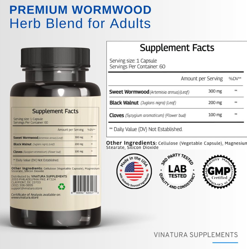 VINATURA Wormwood Black Walnut Clove Capsules - Wormwood herb Black Walnut Ex... gallery