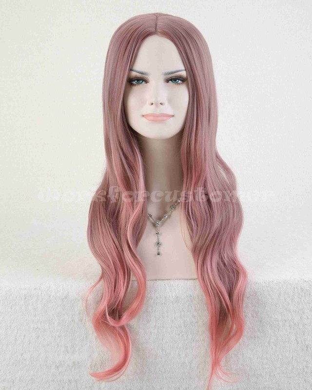 Purple Pink Ombre Color Long Curly Wigs Cosplay Costume Party Wigs Synthetic Wig