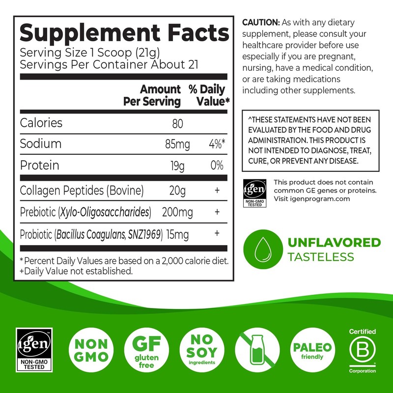 Orgain Hydrolyzed Collagen Peptides + Prebiotic & 1 Pound (Pack of 1), White gallery
