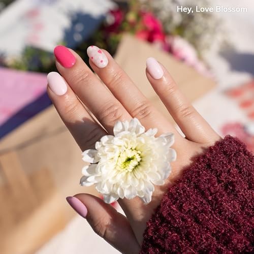 Semi Cured Gel Nail Strips | No LED Lamp Needed | Pink, Valentines | Easy gallery