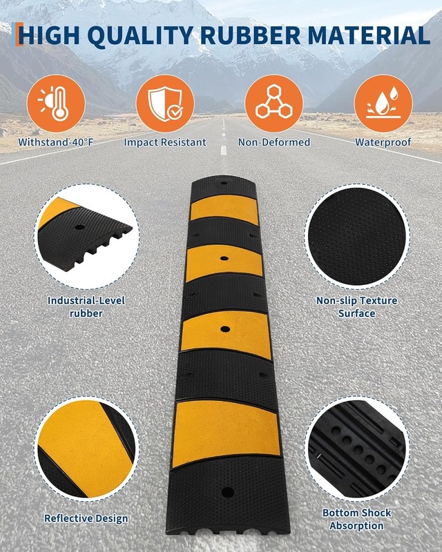 72" Heavy Duty Rubber Speed Bump 22K LB Capacity W/ Channels & Reflective Strips gallery