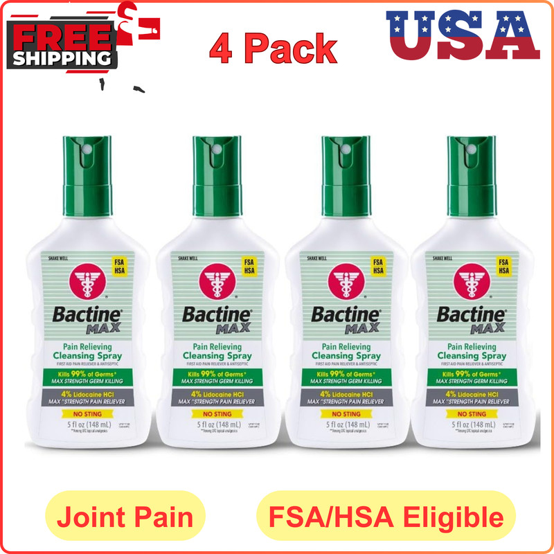 Bactine Max Pain Relieving Cleansing Spray 5 Ounces Pack of 4, Pain+ Itch Relief